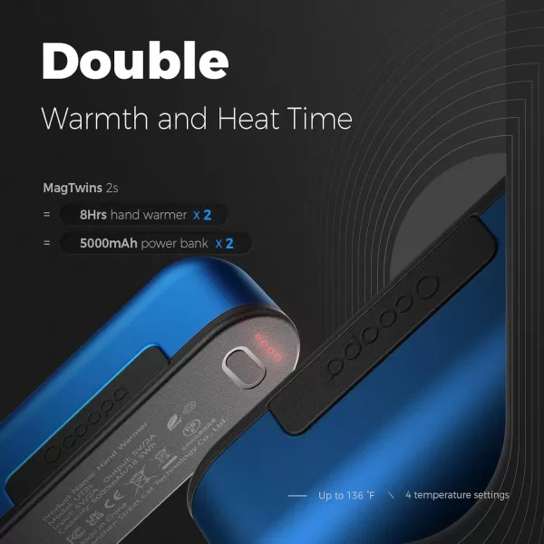 OCOOPA Hand Warmers Rechargeable 2 Pack Magnetic Electric Handwarmer 4 Levels Heat Up to 136 USBC Portable Charger 10000mAh Raynauds Golf Tech Gifts for Men UT2sMagTwinsAir force blue