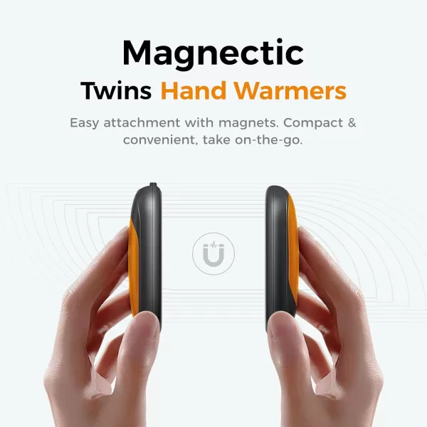 OCOOPA Magnetic Rechargeable Hand Warmers 2 Pack Fast Heating Ultra Compact UL Certified Electric Portable Handwarmers Gloves Fitting Winter Essentials Warm Women Men UT3 LiteOrange