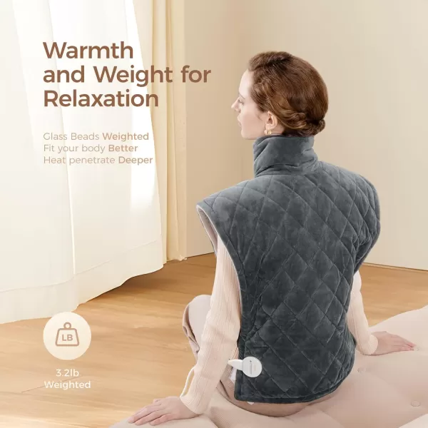 OCOOPA Weighted Heating Pad for Neck and Shoulders 23lb Large Electric Heated Neck Shoulder Wrap for Pain Relief 8 Heat Settings 6 Time Modes Machine Washable Fathers Day GiftGrey20x35