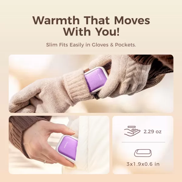 OCOOPA UT4 Young Magnetic Hand Warmers Rechargeable 2 Pack UL Certified Slimmest Electric Hand Warmer Up to 8 Hrs 3 Heat Settings Pocket Heater Winter Gifts for HuntingCampingChristmasMisty Purple