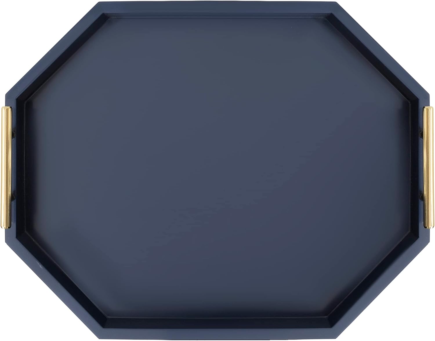 Kate And Laurel Lipton Oblong Octagon Decorative Tray 14 X 18 Navy and Gold Display Tray with Polished Metal Handles