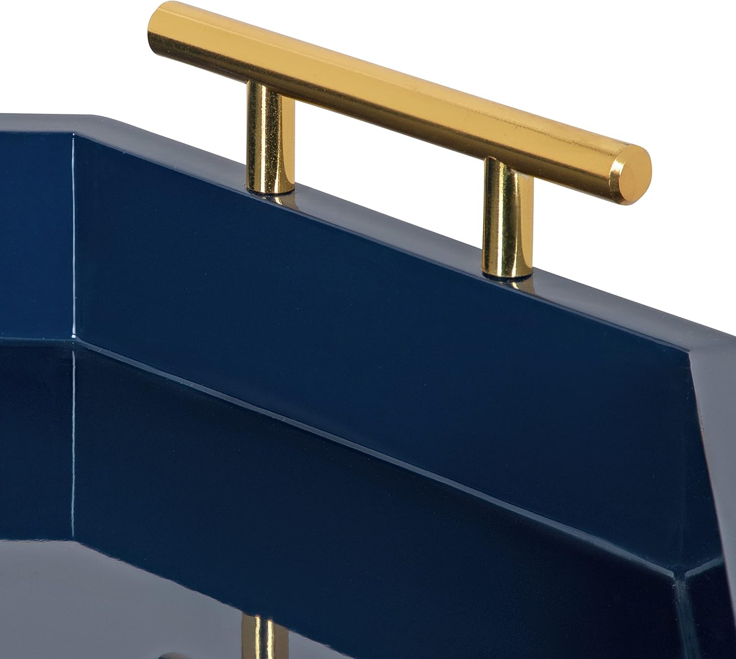 Kate And Laurel Lipton Oblong Octagon Decorative Tray 14 X 18 Navy and Gold Display Tray with Polished Metal Handles