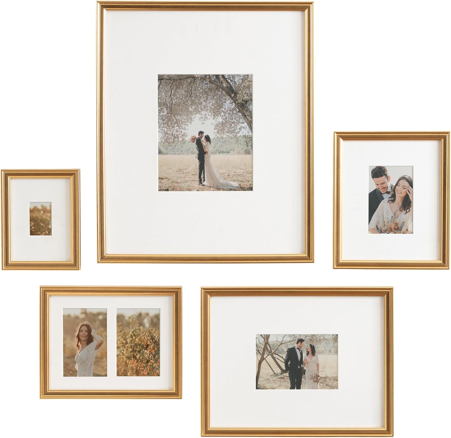 Kate and Laurel Adlynn Traditional Picture Frame Set Set of 5 Varying Sizes Gold Vintage Wall Frame Set Collection with Hanging Template for Gallery Wall Picture Frame Display