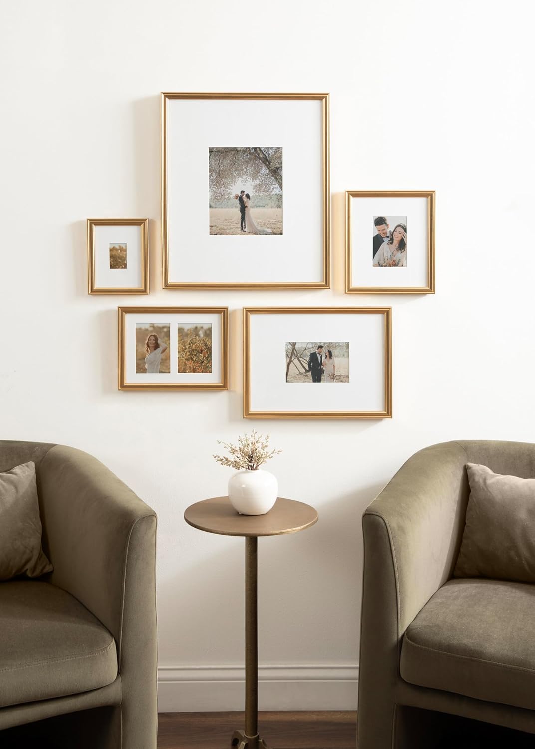 Kate and Laurel Adlynn Traditional Picture Frame Set Set of 5 Varying Sizes Gold Vintage Wall Frame Set Collection with Hanging Template for Gallery Wall Picture Frame Display