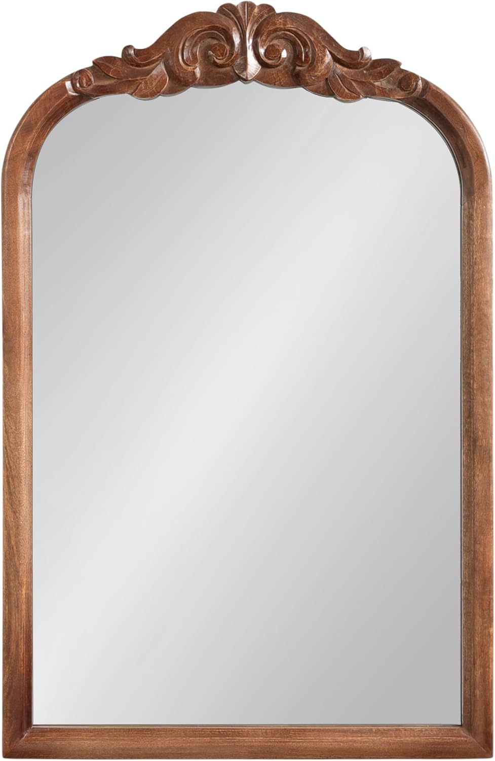 Kate and Laurel Arendahl Traditional Arch Wall Mirror 24 x 36 Natural Wood Vintage BaroqueInspired Wooden Arched Bathroom Mirror for Over Sink with Ornate Carved CrownWalnut Brown