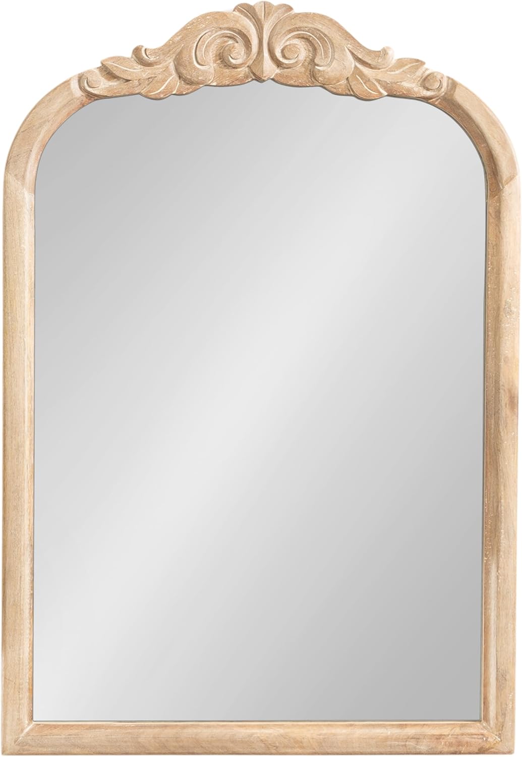 Kate and Laurel Arendahl Traditional Arch Wall Mirror 24 x 36 Natural Wood Vintage BaroqueInspired Wooden Arched Bathroom Mirror for Over Sink with Ornate Carved CrownNatural