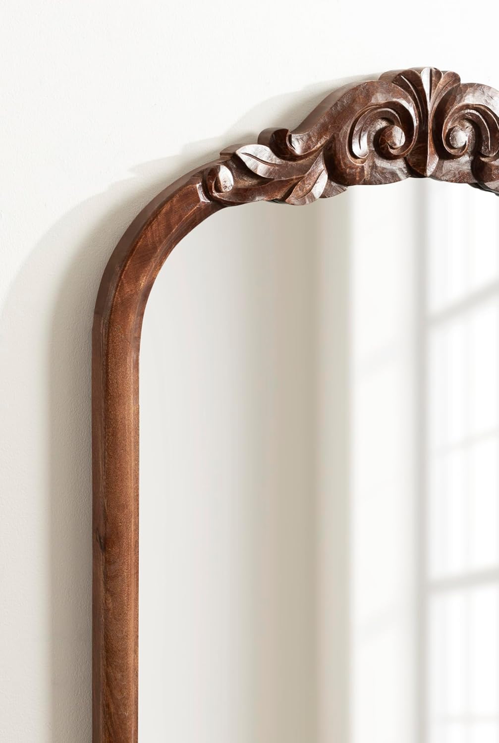Kate and Laurel Arendahl Traditional Arch Wall Mirror 24 x 36 Natural Wood Vintage BaroqueInspired Wooden Arched Bathroom Mirror for Over Sink with Ornate Carved CrownWalnut Brown