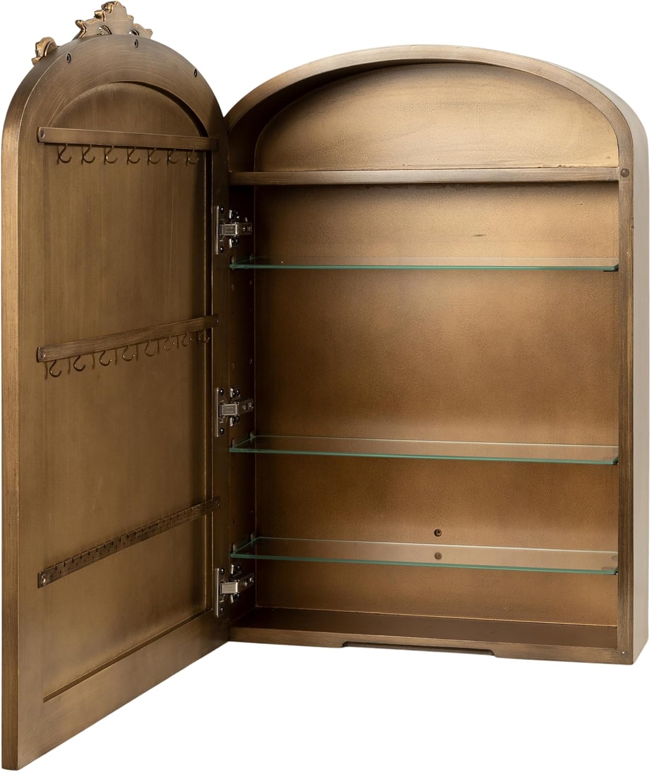 Kate and Laurel Arendahl Vintage Mirrored Arch Cabinet for Use as Bathroom Storage or Bedroom Jewelry Station 20x6x30 Gold