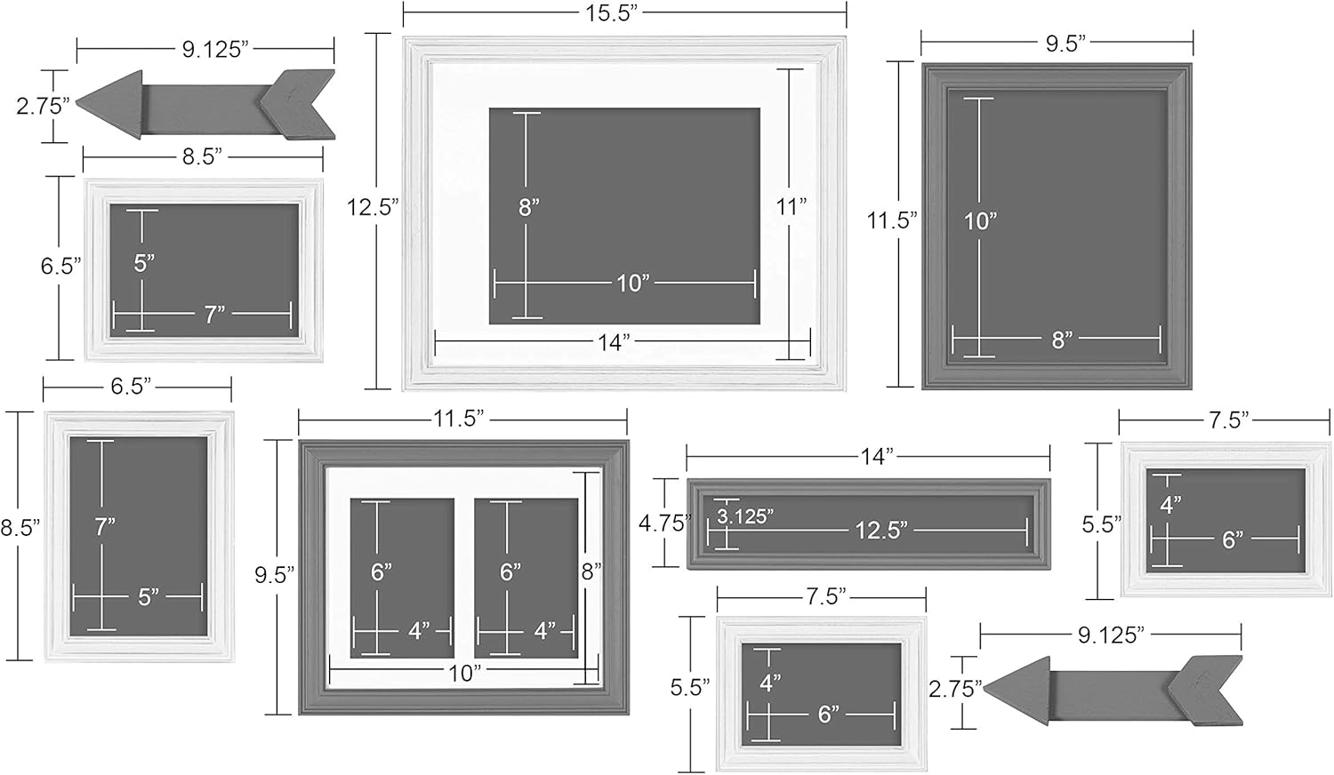 Kate and Laurel Bordeaux Expressions Wall Decor Collection Rustic Gray and White Assorted Size Frames and Decorative Wall AccentsMultiBlue