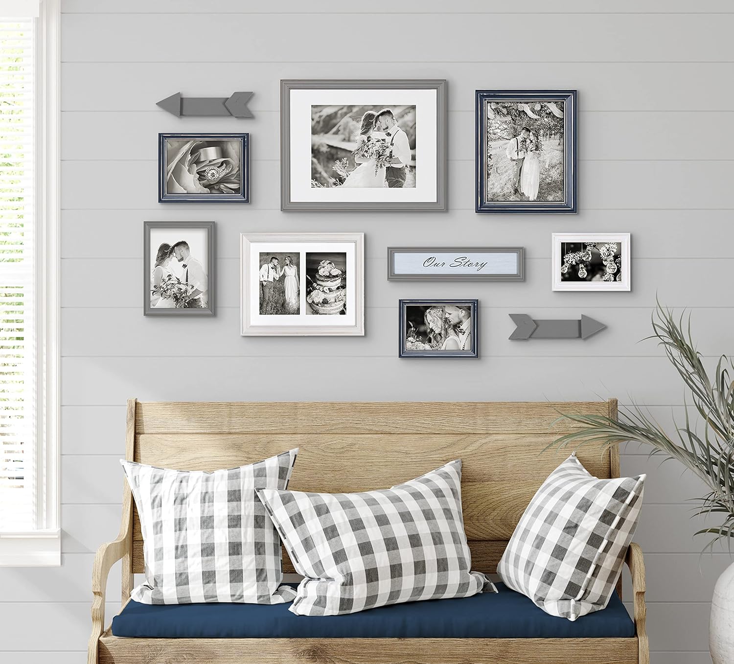 Kate and Laurel Bordeaux Expressions Wall Decor Collection Rustic Gray and White Assorted Size Frames and Decorative Wall AccentsMultiBlue