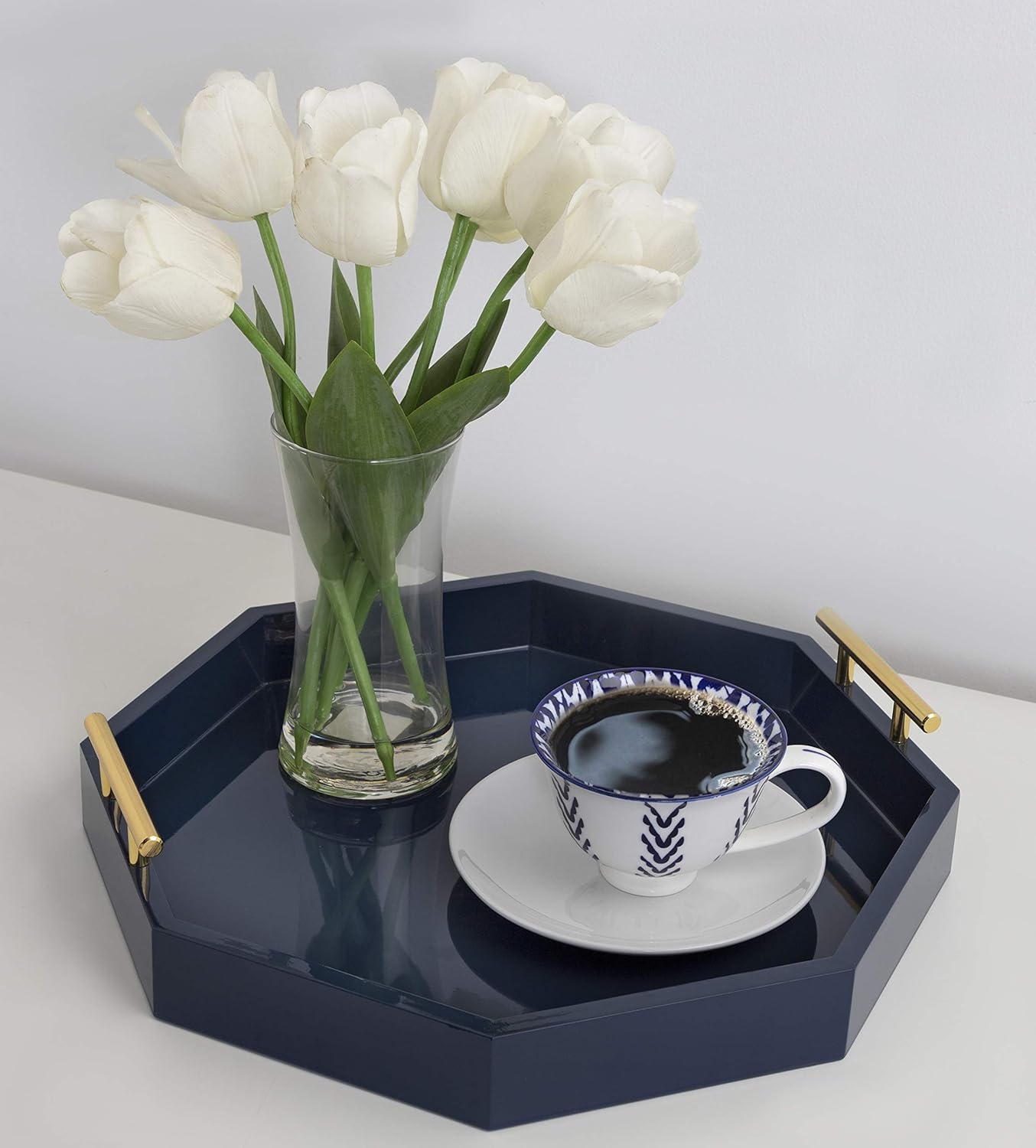 Kate and Laurel Lipton MidCentury Octagon Decorative Tray 18quot x 18quot Gray and Gold Decorative Chic Serving TrayNavy BlueGold