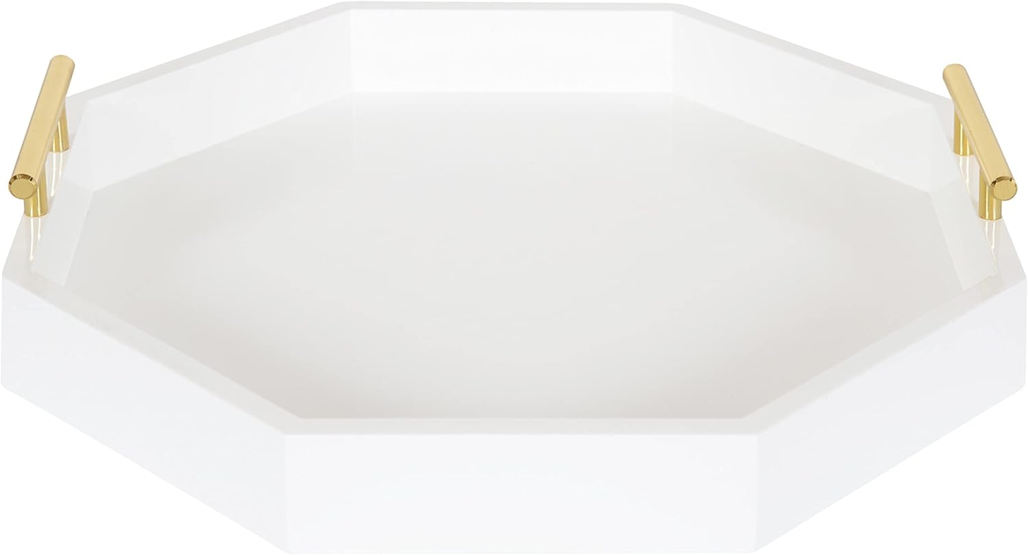 Kate and Laurel Lipton MidCentury Octagon Decorative Tray 18quot x 18quot Gray and Gold Decorative Chic Serving TrayWhite