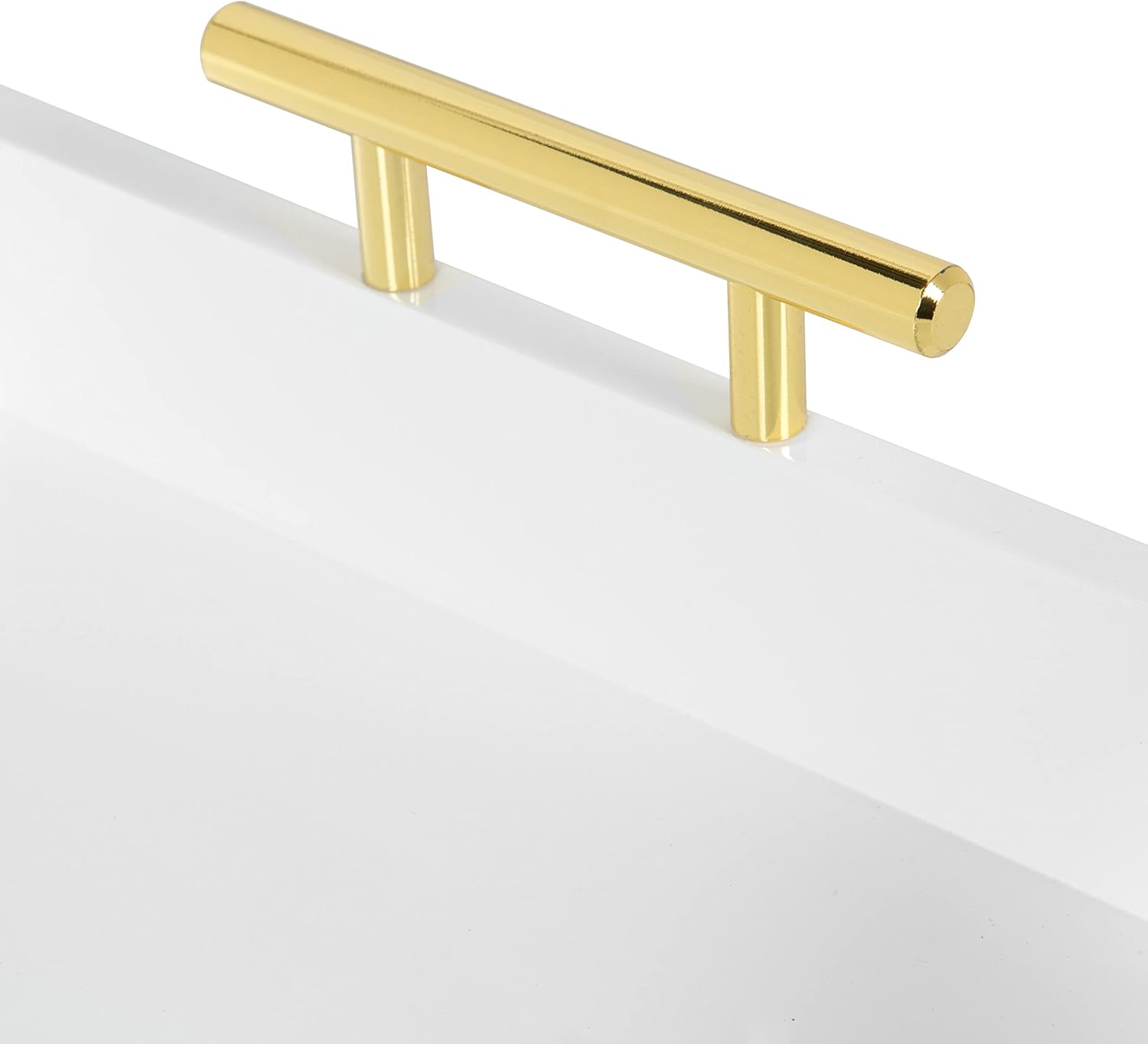 Kate and Laurel Lipton Oblong Octagon Decorative Tray 14 x 18 White and Gold Display Tray with Polished Metal Handles