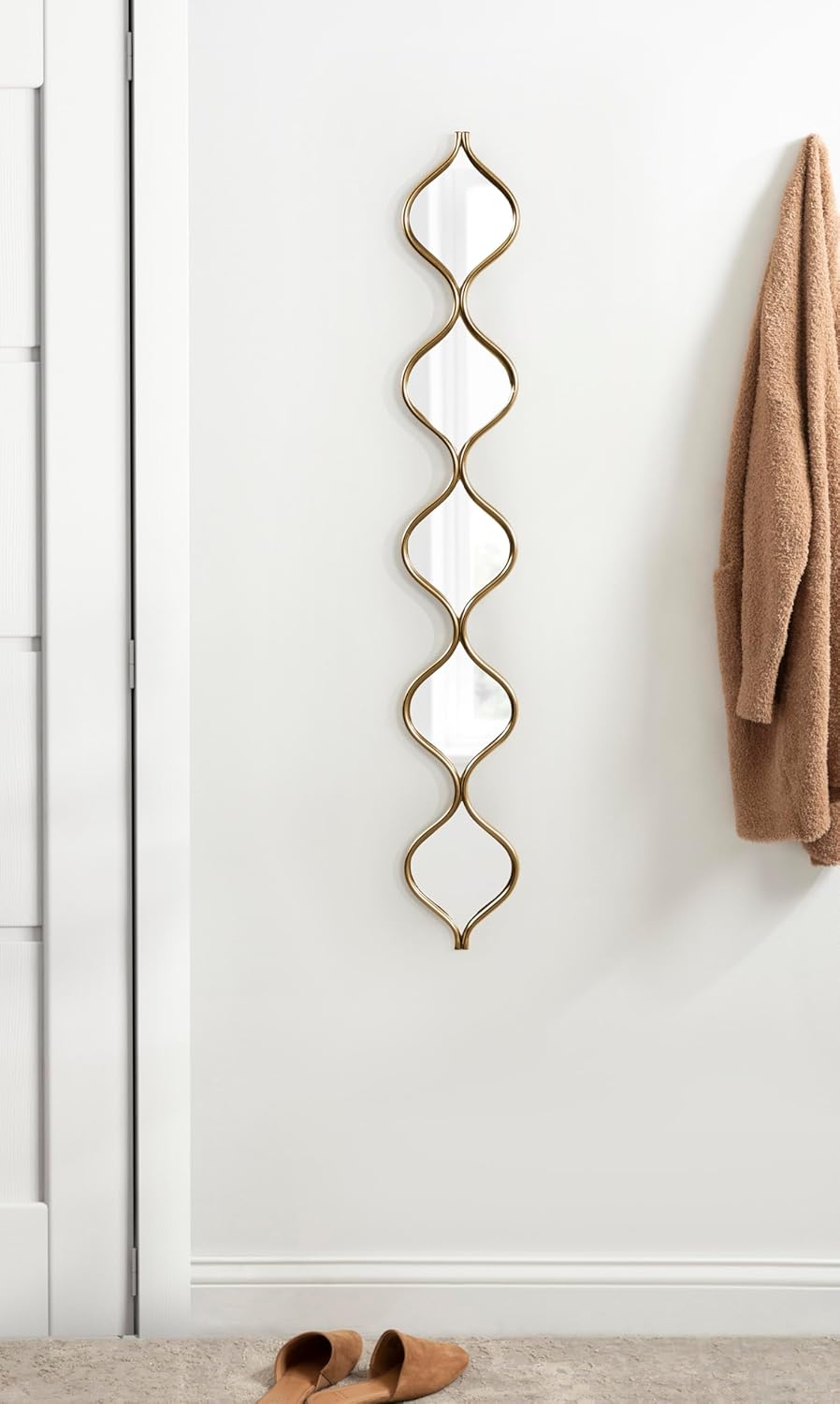 Kate and Laurel Loxi Slim Teardrop Panel Wall Mirror 7 x 42 Gold Glam Tall Teardrop Mirror Wall Decor for Use as Skinny Entryway Mirror or Decorative Bedroom Mirror