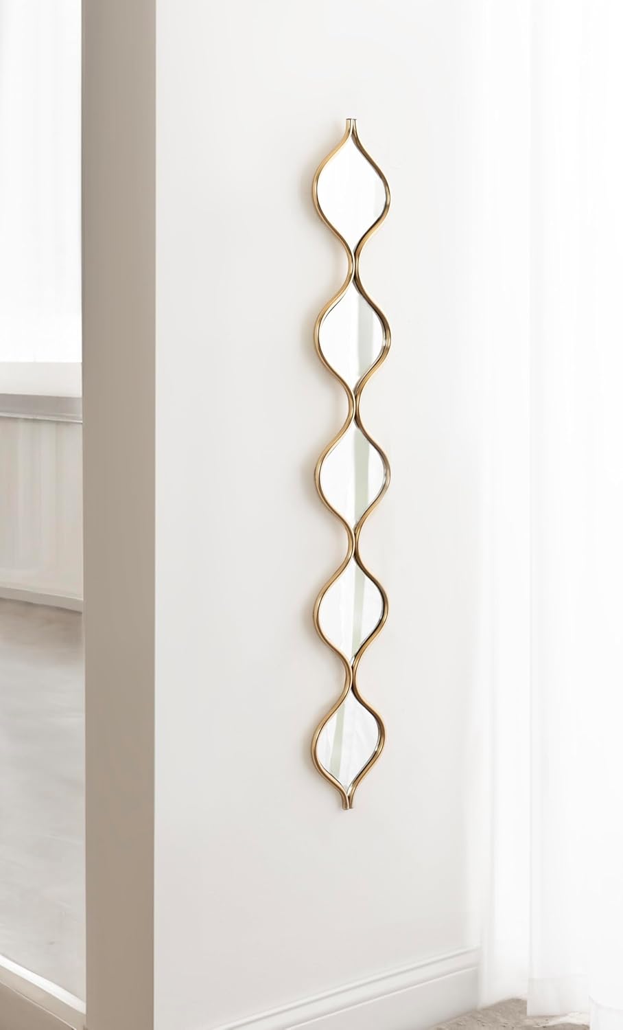 Kate and Laurel Loxi Slim Teardrop Panel Wall Mirror 7 x 42 Gold Glam Tall Teardrop Mirror Wall Decor for Use as Skinny Entryway Mirror or Decorative Bedroom Mirror