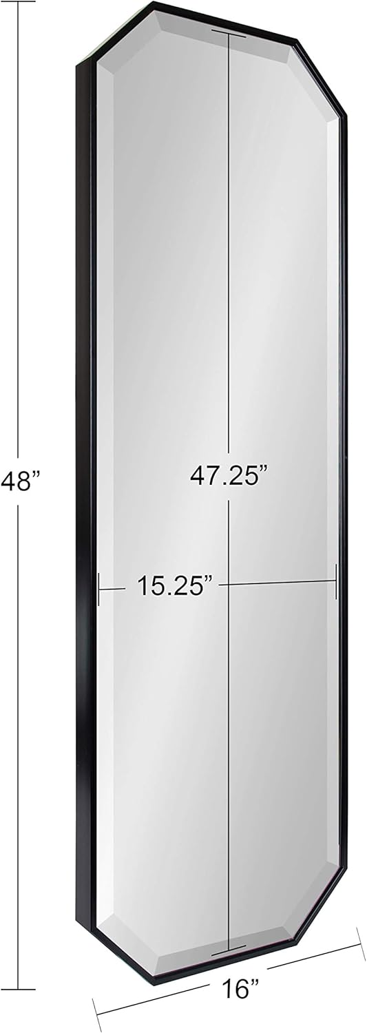 Kate and Laurel Rhodes Modern Full Length Octagon Wall Mirror 16 x 48 Black Decorative Glam Geometric Wall AccentBlack