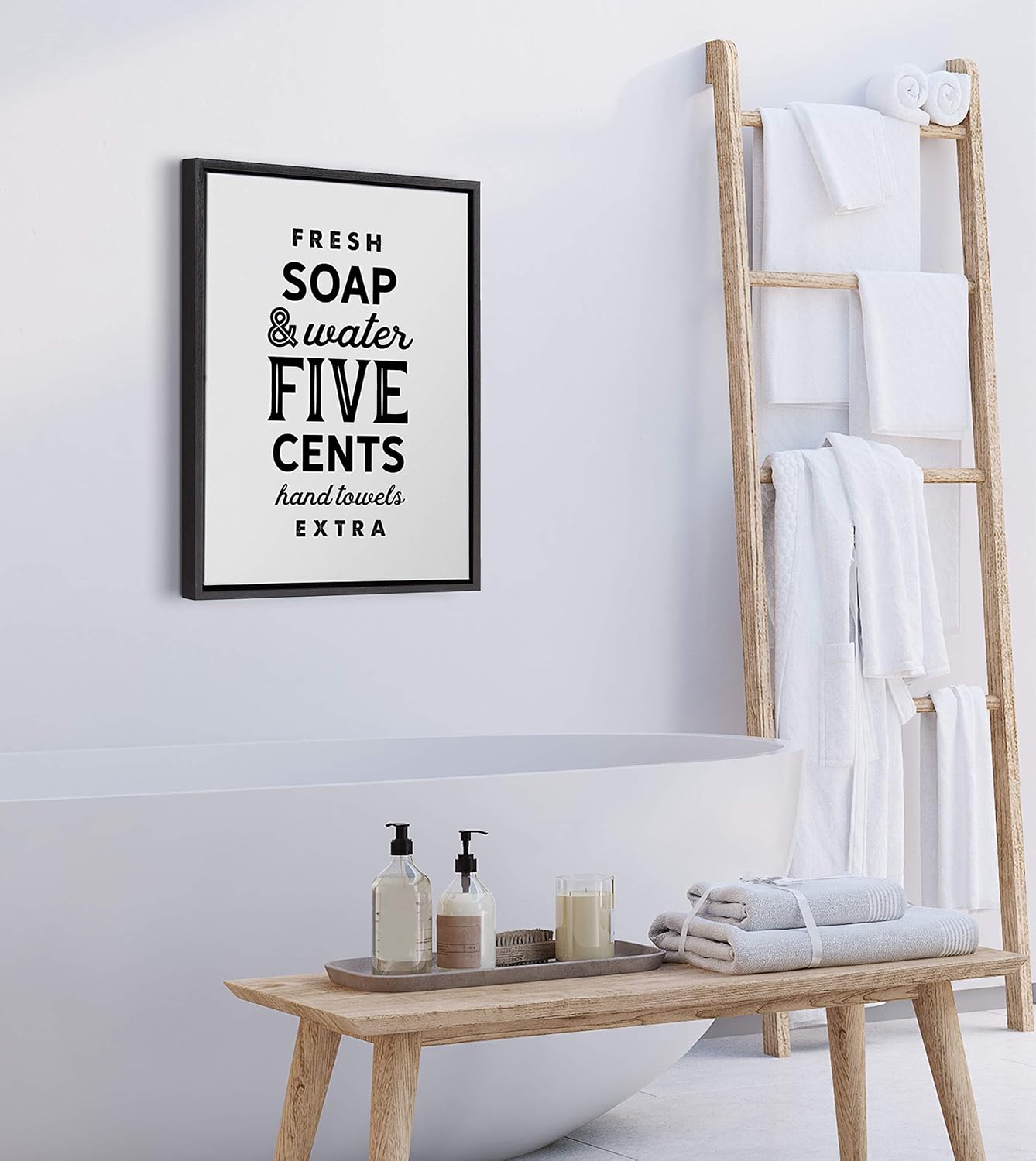 Kate and Laurel Sylvie Fresh Soap White Framed Canvas Wall Art by Maggie Price of Hunt and Gather Goods 18x24 Walnut Brown Decorative Vintage MidCentury Art for WallBlack