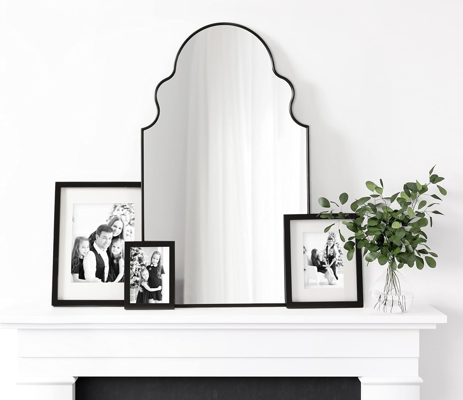 Kate and Laurel Vania Moroccan Arch Decorative Wall Mirror 20 x 34 Gold Modern Arched Scalloped Boho Mirror with Large Size for Stunning Home DecorBlack