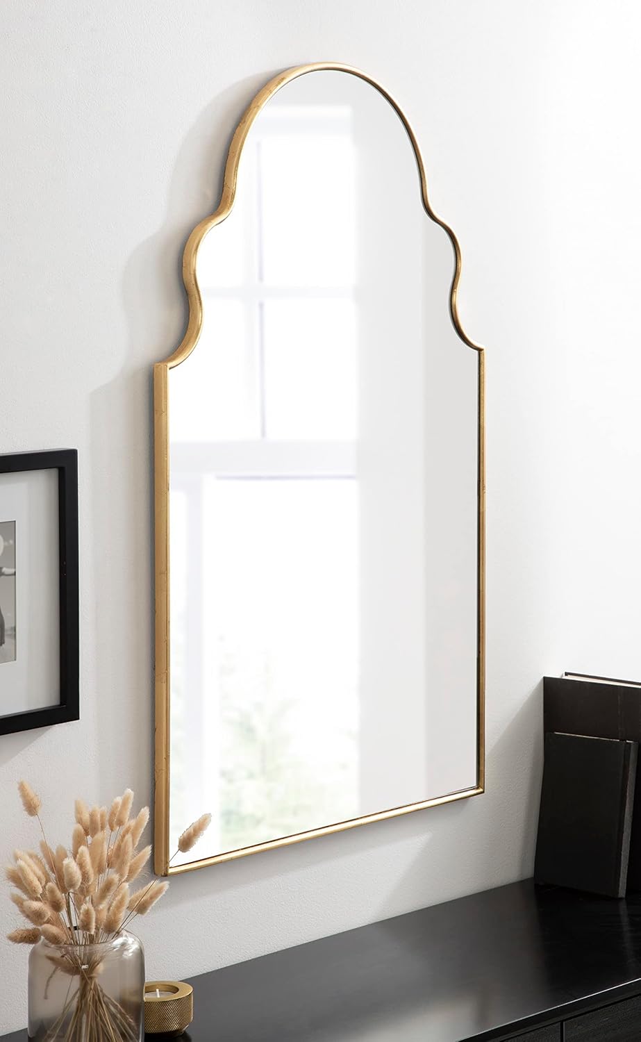 Kate and Laurel Vania Moroccan Arch Decorative Wall Mirror 20 x 34 Gold Modern Arched Scalloped Boho Mirror with Large Size for Stunning Home DecorGold