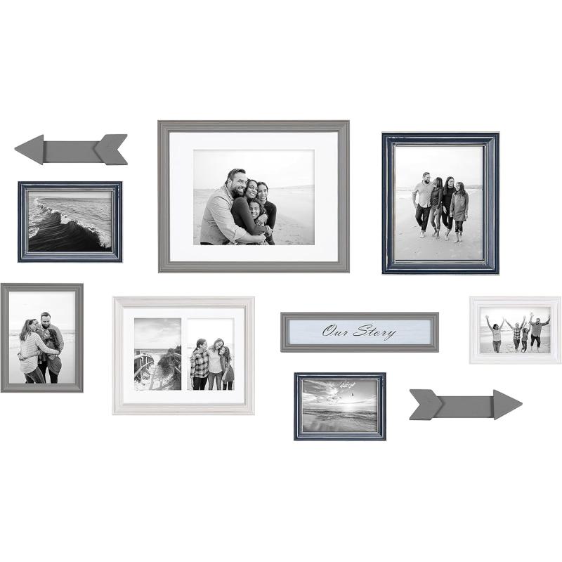 Kate and Laurel Bordeaux Expressions Wall Decor Collection Rustic Gray and White Assorted Size Frames and Decorative Wall AccentsMultiBlue