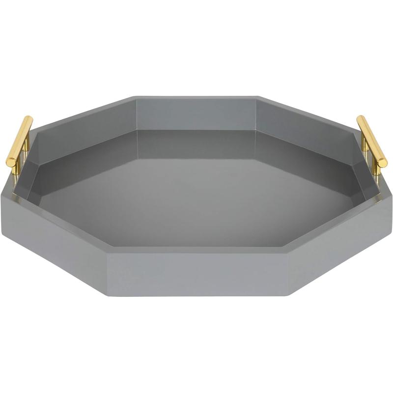 Kate and Laurel Lipton MidCentury Octagon Decorative Tray 18quot x 18quot Gray and Gold Decorative Chic Serving TrayGray