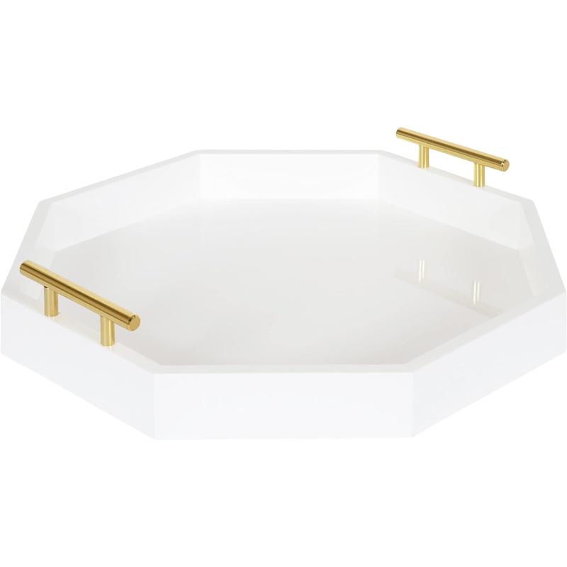 Kate and Laurel Lipton MidCentury Octagon Decorative Tray 18quot x 18quot Gray and Gold Decorative Chic Serving TrayWhite