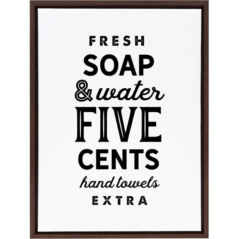 Kate and Laurel Sylvie Fresh Soap White Framed Canvas Wall Art by Maggie Price of Hunt and Gather Goods 18x24 Walnut Brown Decorative Vintage MidCentury Art for WallBrown
