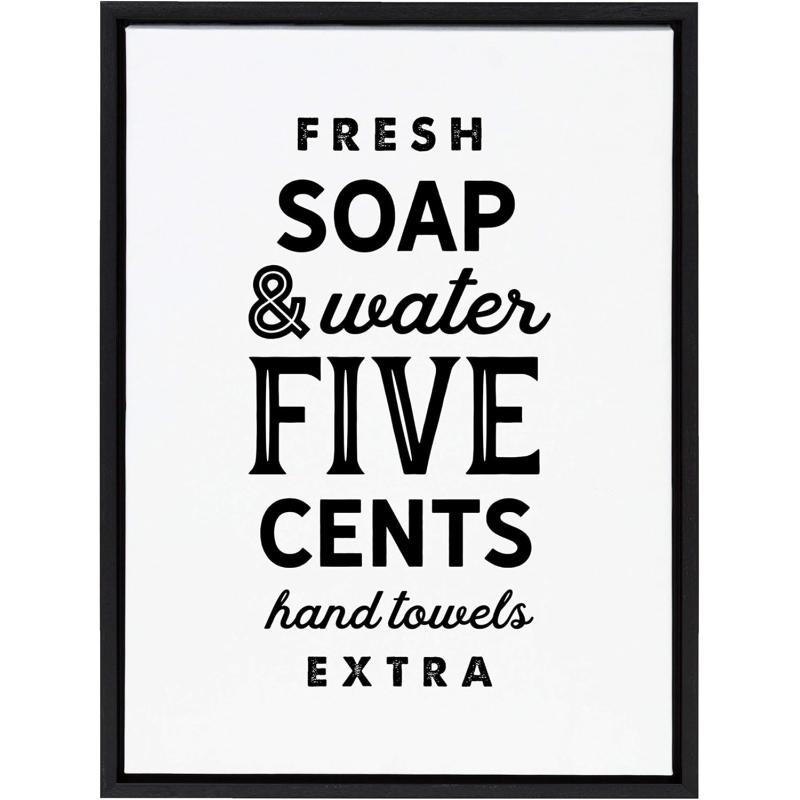 Kate and Laurel Sylvie Fresh Soap White Framed Canvas Wall Art by Maggie Price of Hunt and Gather Goods 18x24 Walnut Brown Decorative Vintage MidCentury Art for WallBlack