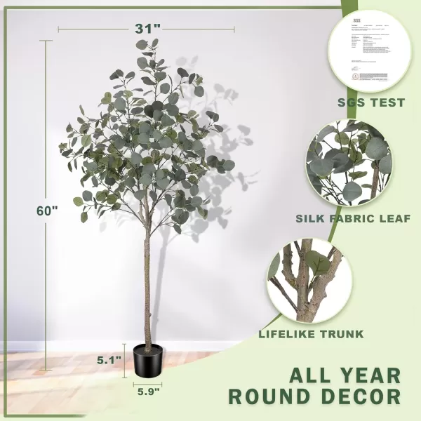 6ft Artificial Eucalyptus Tree in Plastic Nursery Pot Tall Faux Eucalyptus Stems Fake Plants with 846 Silver Dollar Leaves Artificial Trees for Office House Living Room Home Decor Indoor5ft