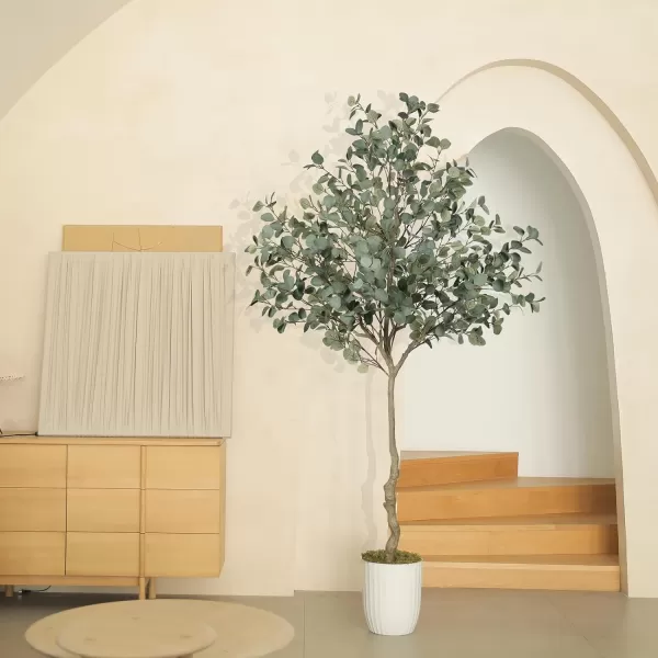 6ft Artificial Eucalyptus Tree in Plastic Nursery Pot Tall Faux Eucalyptus Stems Fake Plants with 846 Silver Dollar Leaves Artificial Trees for Office House Living Room Home Decor Indoor7ft