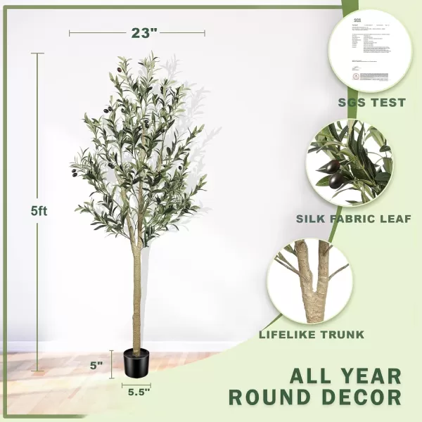 6ft Artificial Olive Tree Tall Fake Potted Olive Silk Tree with Planter Large Faux Olive Branches and Fruits Artificial Tree for Office House Living Room Home Decor5ft