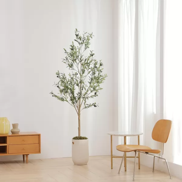 6ft Artificial Olive Tree Tall Fake Potted Olive Silk Tree with Planter Large Faux Olive Branches and Fruits Artificial Tree for Office House Living Room Home Decor6ft