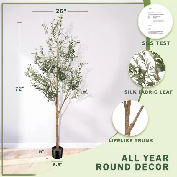 6ft Artificial Olive Tree Tall Fake Potted Olive Silk Tree with Planter Large Faux Olive Branches and Fruits Artificial Tree for Office House Living Room Home Decor6ft