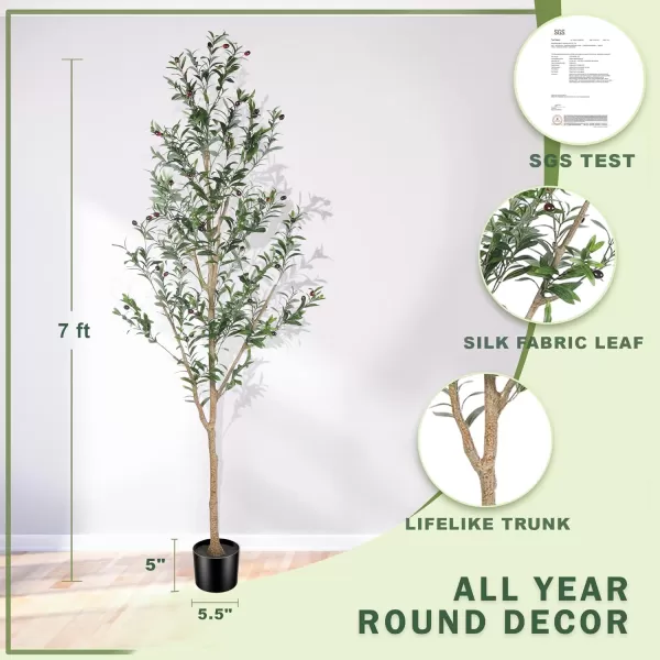 6ft Artificial Olive Tree Tall Fake Potted Olive Silk Tree with Planter Large Faux Olive Branches and Fruits Artificial Tree for Office House Living Room Home Decor7ft