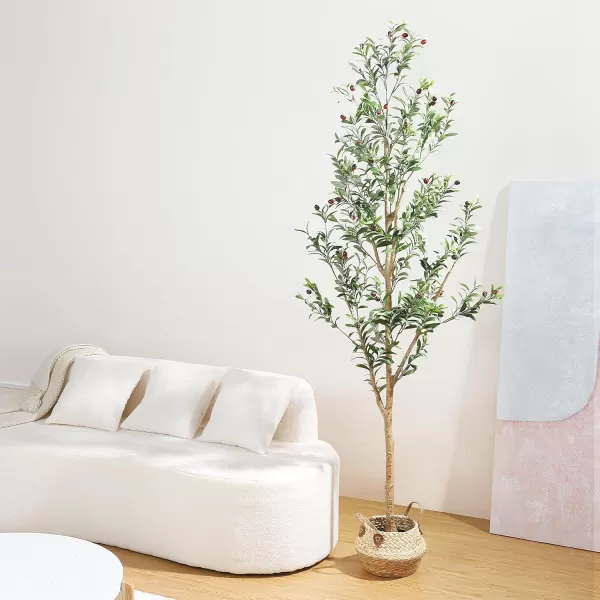 6ft Artificial Olive Tree Tall Fake Potted Olive Silk Tree with Planter Large Faux Olive Branches and Fruits Artificial Tree for Office House Living Room Home Decor7ft