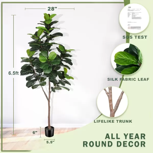 Artificial Fiddle Leaf Fig Tree  65ft Faux Ficus Lyrata Plant with 108 Fiddle Leaves Fake Fig Silk Tree in Pot Artificial Tree for Indoor Outdoor House Home Office Perfect Housewarming65ft