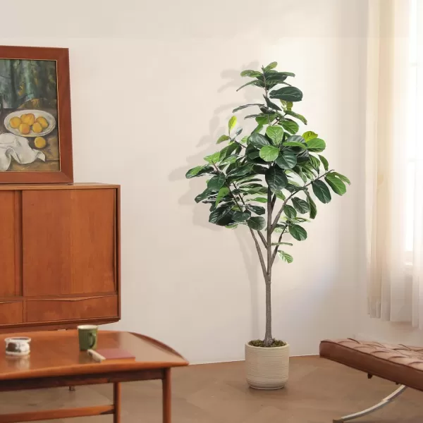 Artificial Fiddle Leaf Fig Tree  65ft Faux Ficus Lyrata Plant with 108 Fiddle Leaves Fake Fig Silk Tree in Pot Artificial Tree for Indoor Outdoor House Home Office Perfect Housewarming7ft
