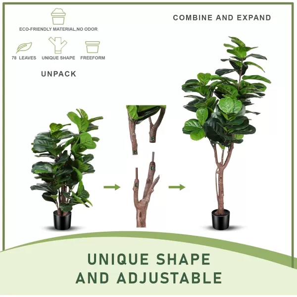 Artificial Fiddle Leaf Fig Tree  65ft Faux Ficus Lyrata Plant with 108 Fiddle Leaves Fake Fig Silk Tree in Pot Artificial Tree for Indoor Outdoor House Home Office Perfect Housewarming5ft