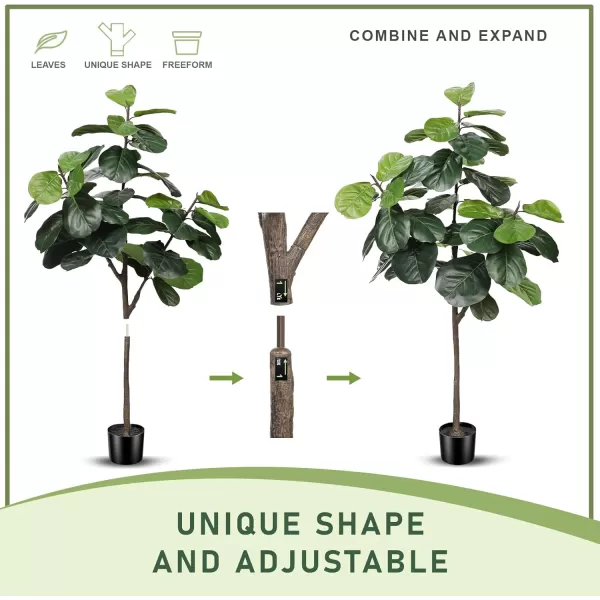 Artificial Fiddle Leaf Fig Tree  65ft Faux Ficus Lyrata Plant with 108 Fiddle Leaves Fake Fig Silk Tree in Pot Artificial Tree for Indoor Outdoor House Home Office Perfect Housewarming4ft