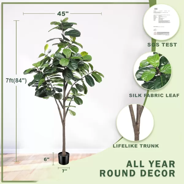 Artificial Fiddle Leaf Fig Tree  65ft Faux Ficus Lyrata Plant with 108 Fiddle Leaves Fake Fig Silk Tree in Pot Artificial Tree for Indoor Outdoor House Home Office Perfect Housewarming7ft