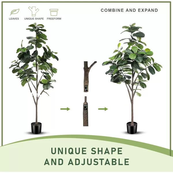 Artificial Fiddle Leaf Fig Tree  65ft Faux Ficus Lyrata Plant with 108 Fiddle Leaves Fake Fig Silk Tree in Pot Artificial Tree for Indoor Outdoor House Home Office Perfect Housewarming7ft