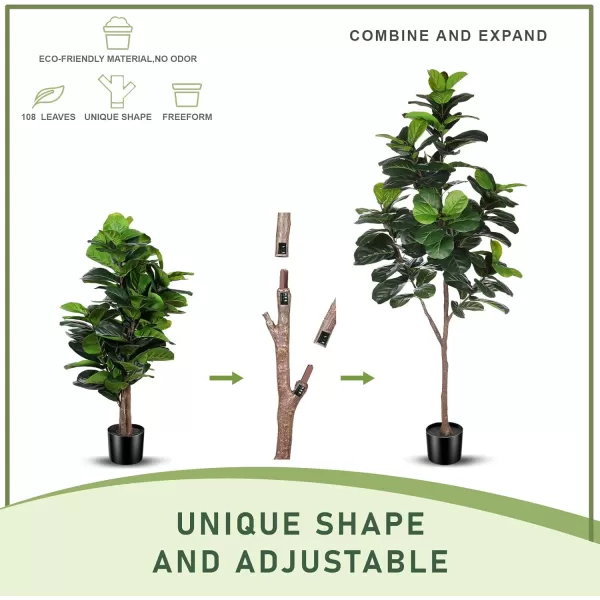 Artificial Fiddle Leaf Fig Tree  65ft Faux Ficus Lyrata Plant with 108 Fiddle Leaves Fake Fig Silk Tree in Pot Artificial Tree for Indoor Outdoor House Home Office Perfect Housewarming65ft