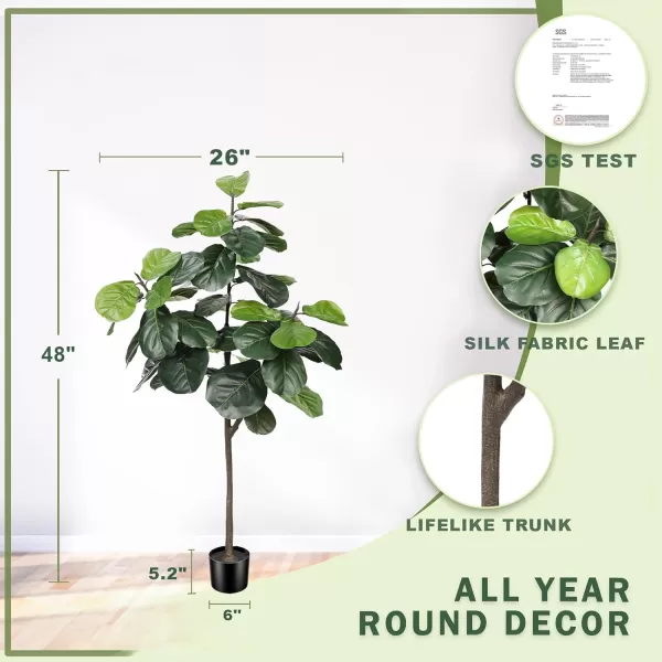Artificial Fiddle Leaf Fig Tree  65ft Faux Ficus Lyrata Plant with 108 Fiddle Leaves Fake Fig Silk Tree in Pot Artificial Tree for Indoor Outdoor House Home Office Perfect Housewarming4ft