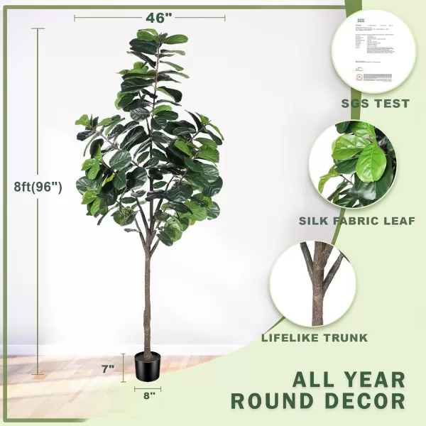 Artificial Fiddle Leaf Fig Tree  65ft Faux Ficus Lyrata Plant with 108 Fiddle Leaves Fake Fig Silk Tree in Pot Artificial Tree for Indoor Outdoor House Home Office Perfect Housewarming8ft