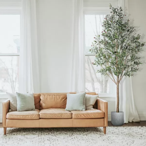 Artificial Olive Tree Tall 8 Feet Fake Potted Olive Silk Tree with Planter Large Faux House Plants Decoration for Home Office Decor
