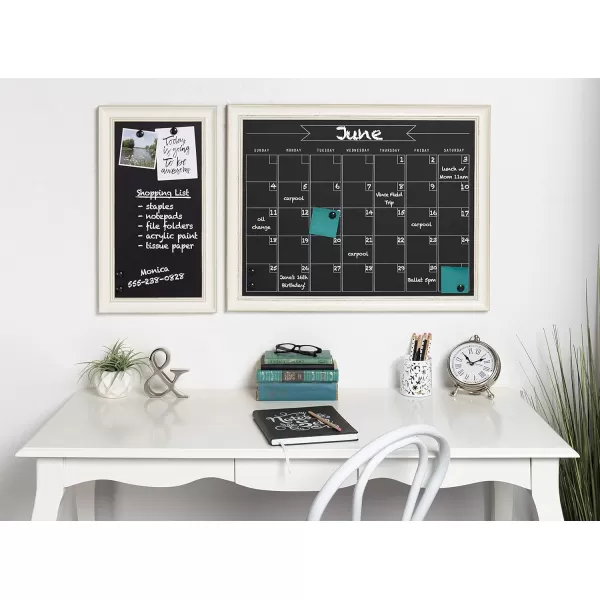 DesignOvation Macon Framed Magnetic Chalkboard Monthly Calendar 23x29 Soft White