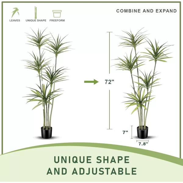 Faux Agave Plant 6ft  Faux Dracaena Tree with 5 Heads in Pot  Artificial Tree for Home Decor Indoor Office Decoration Housewarming6ft