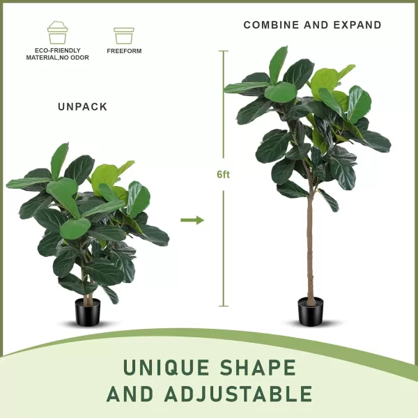 Faux Fiddle Leaf Fig Tree  6ft Artificial Ficus Lyrata Plant with Big Fiddle Leaves Fake Fig Silk Tree in Pot  Faux Plants for Indoor Outdoor House Home Office6FT