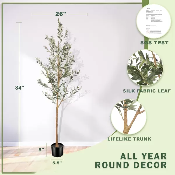 Faux Olive Tree 7ft Tall Fake Olive Trees Artificial Indoor with Planter  Large Faux Olive Branches and Fruits Fake Olive Plants for Office House Living Room Home Decor7ft