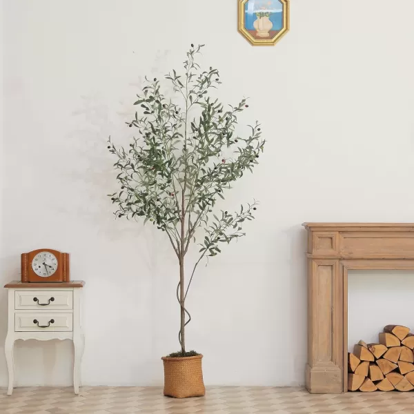 Faux Olive Tree 8ft Tall Fake Olive Tree for Modern Home Office Decor Artificial Olive Tree Plants Indoor with Natural Wood Trunk and Lifelike Fruits7ft